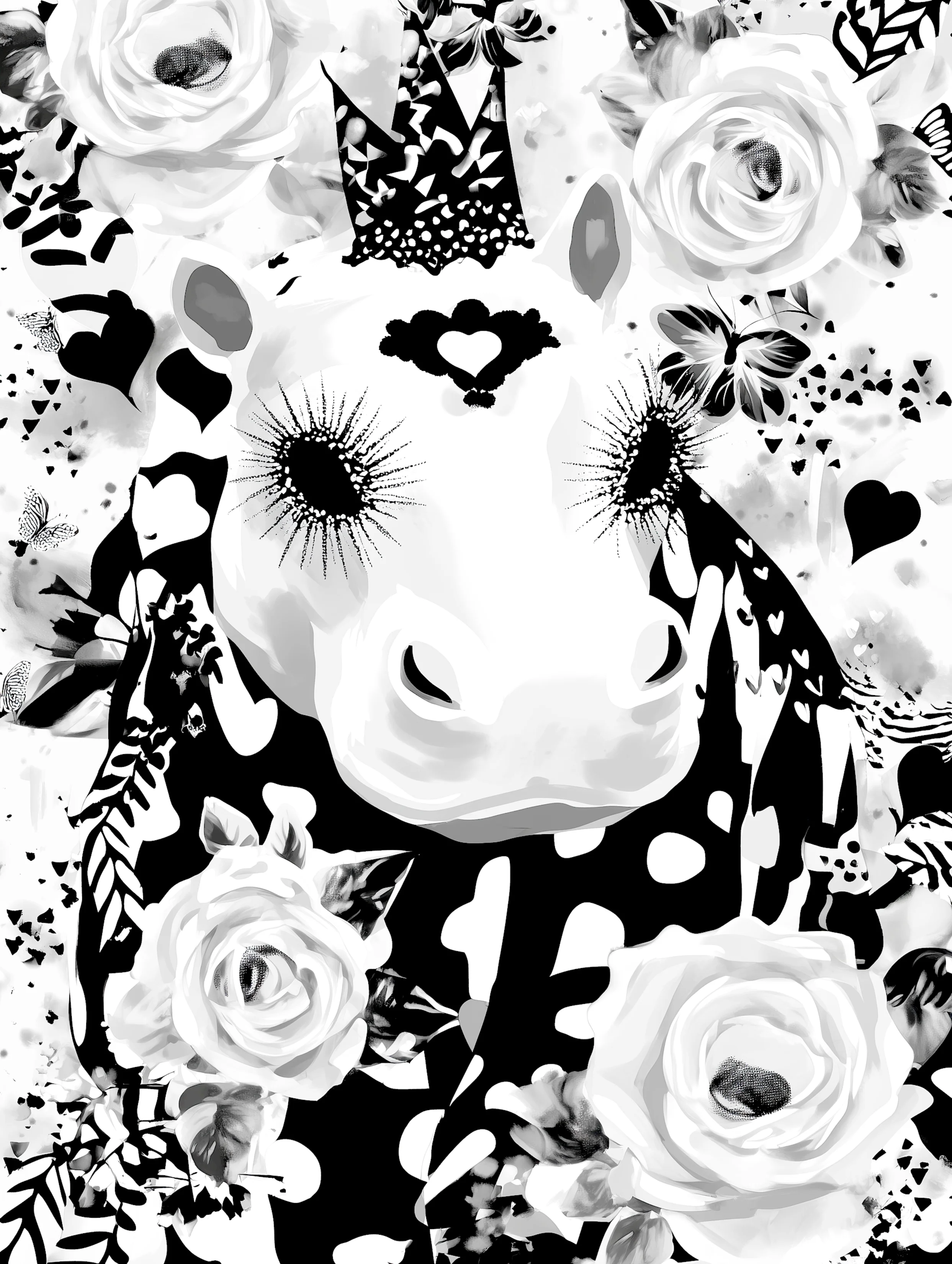 Free printable hippo coloring page featuring dark eyes hippo